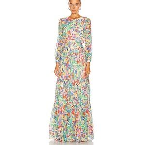 Saloni Isabel Summer Confetti Silk Long 3/4 Sleeve Maxi Dress US8